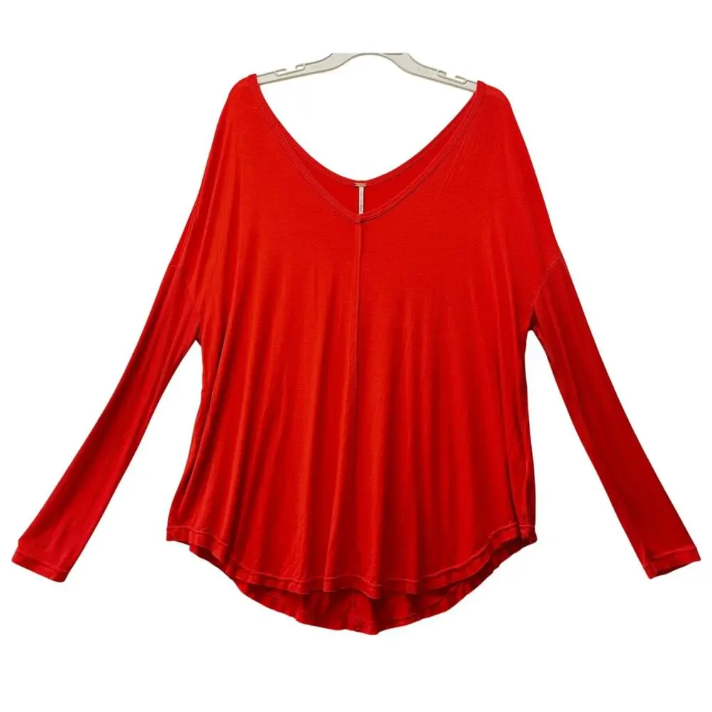 FREE PEOPLE Moonshine Tunic Long Sleeve Women's Size M Love Glare Red Orange